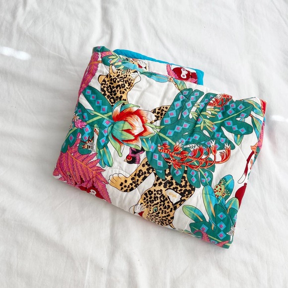 Baby Quilt / Wall Tapestry Other - Handmade Multicolor Flowered Square Baby Quilt / Bunny Wall Hanging Tapestry